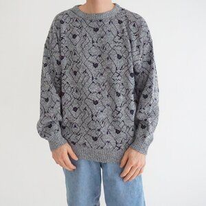 Unbranded Gray Patterned Knit Sweater Eclectic Grandpa Old Money Cozy XL